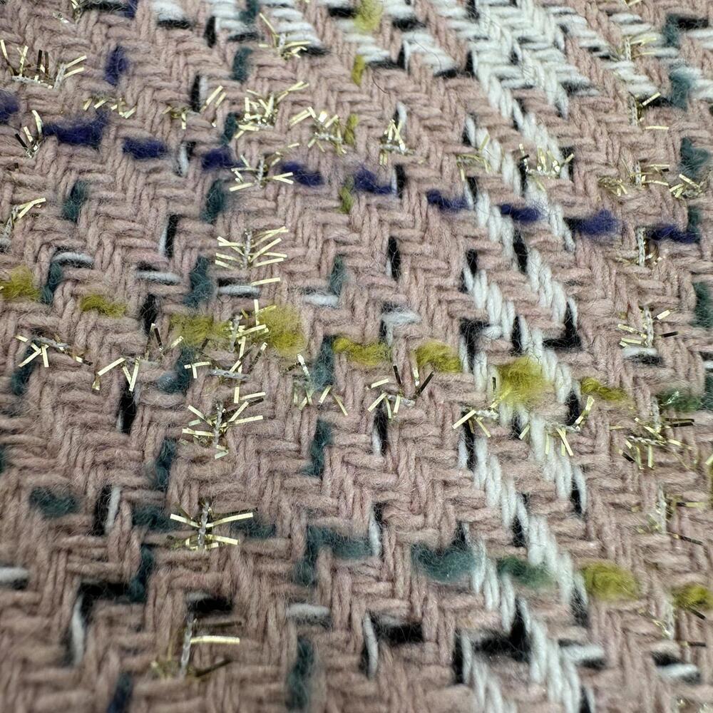 Loft Sz M Pink Gold Metallic Tweed Blazer Frayed Hem Corpcore Office Work Easter - Picture 2 of 6